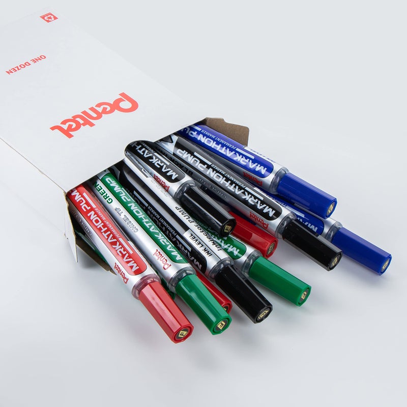 بنتل قلم ماركاثون الدائم من بينتيل، طرف مشطوف، ألوان متنوعة، 12 عبوة (NLF60X-12M) - Image 2